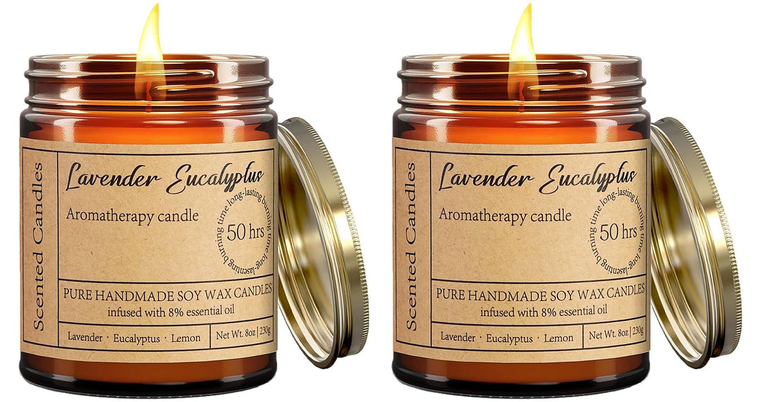 Lavender Eucalyptus Candles for Home Scented - Aromatherapy Candles for Relaxation Stress Relief Soothing Anxiety,Calming Candles Gifts Set for Women Relaxing Bath Yoga Meditation Healing (2pk | 16oz)