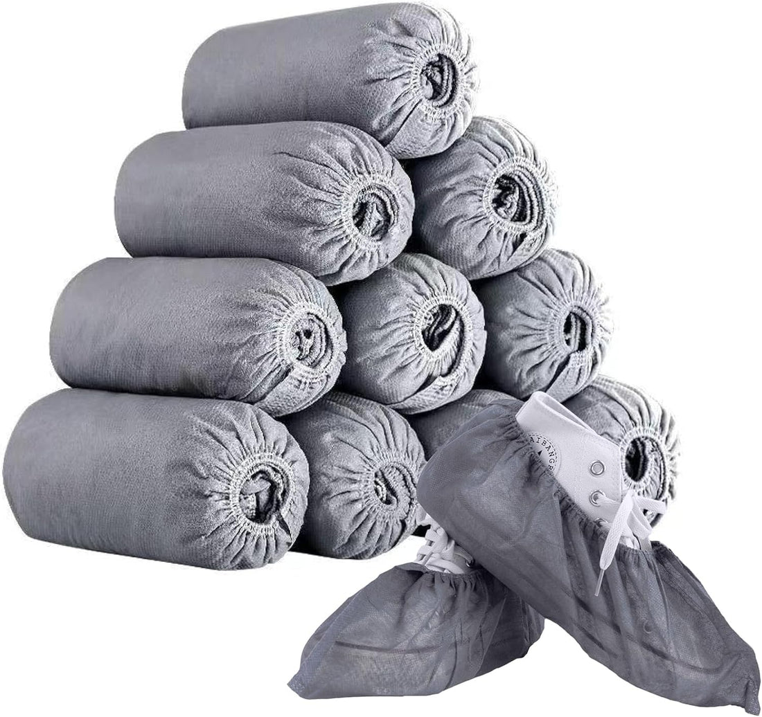 Non-Woven Shoe Covers, 50 Pairs Disposable Non-Slip Boot Protector Covers for Indoor Carpet Floor Outdoor Garden, Recyclable Grey Booties Shoes Protect Covers for Women Men, One Size Fits All