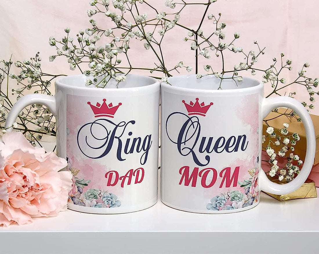 CHHAAP King Dad Mom Mug Gift for Father Mother Happy Birthday Anniversary 350ml White Ceramic Coffee Mug