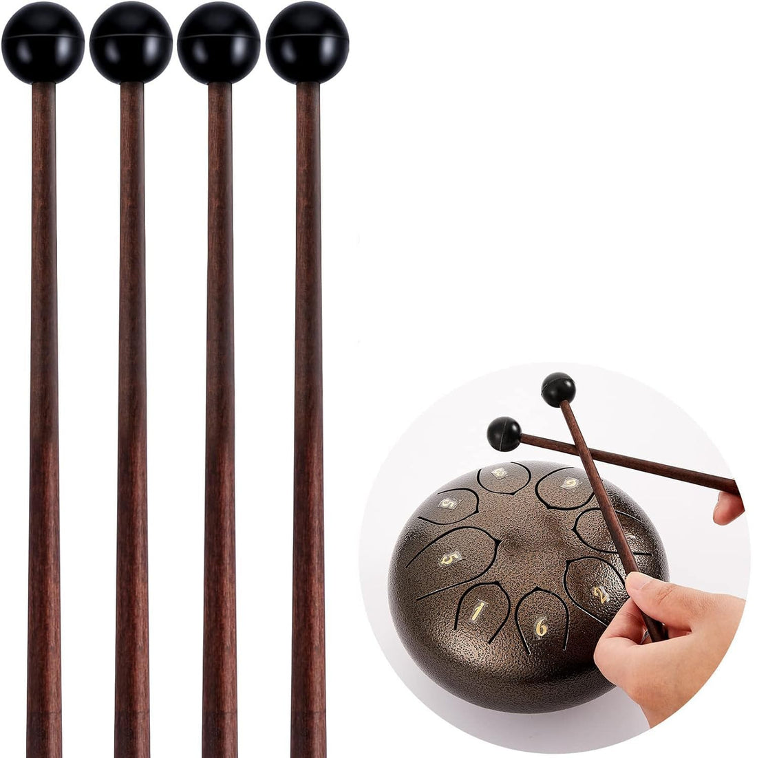 4 Pcs Steel Tongue Drum Mallets 6.7 In Glockenspiel Sticks Drum Stick Mallet, Silicone Rubber Knocking Finger Picks for Gong Woodblock Drum, Steel Tongue Drum