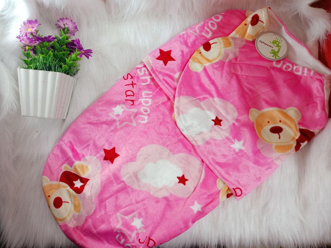 Swaddlebaby Swaddle Wrap for Winter Fall Spring 0-12 Months Girl Multi Shapes (Pink Bear)