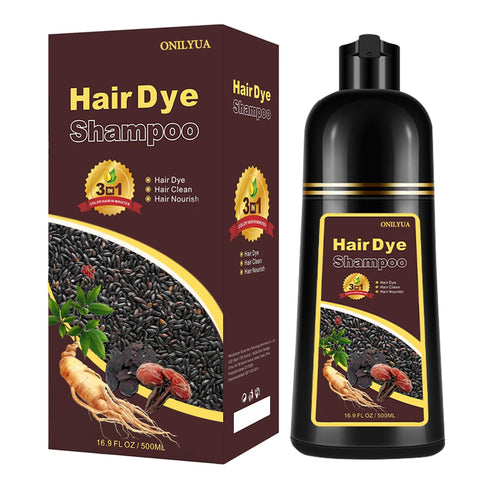 500ml Instant Black Hair Shampoo | Upgrade Formula, 3- IN-1 Herbal Black Hair Dye Shampoo, Hair Nourishing & Darkening for Men Women, Black Hair Color for All Hair Types 17.6 Fl Oz(Black)