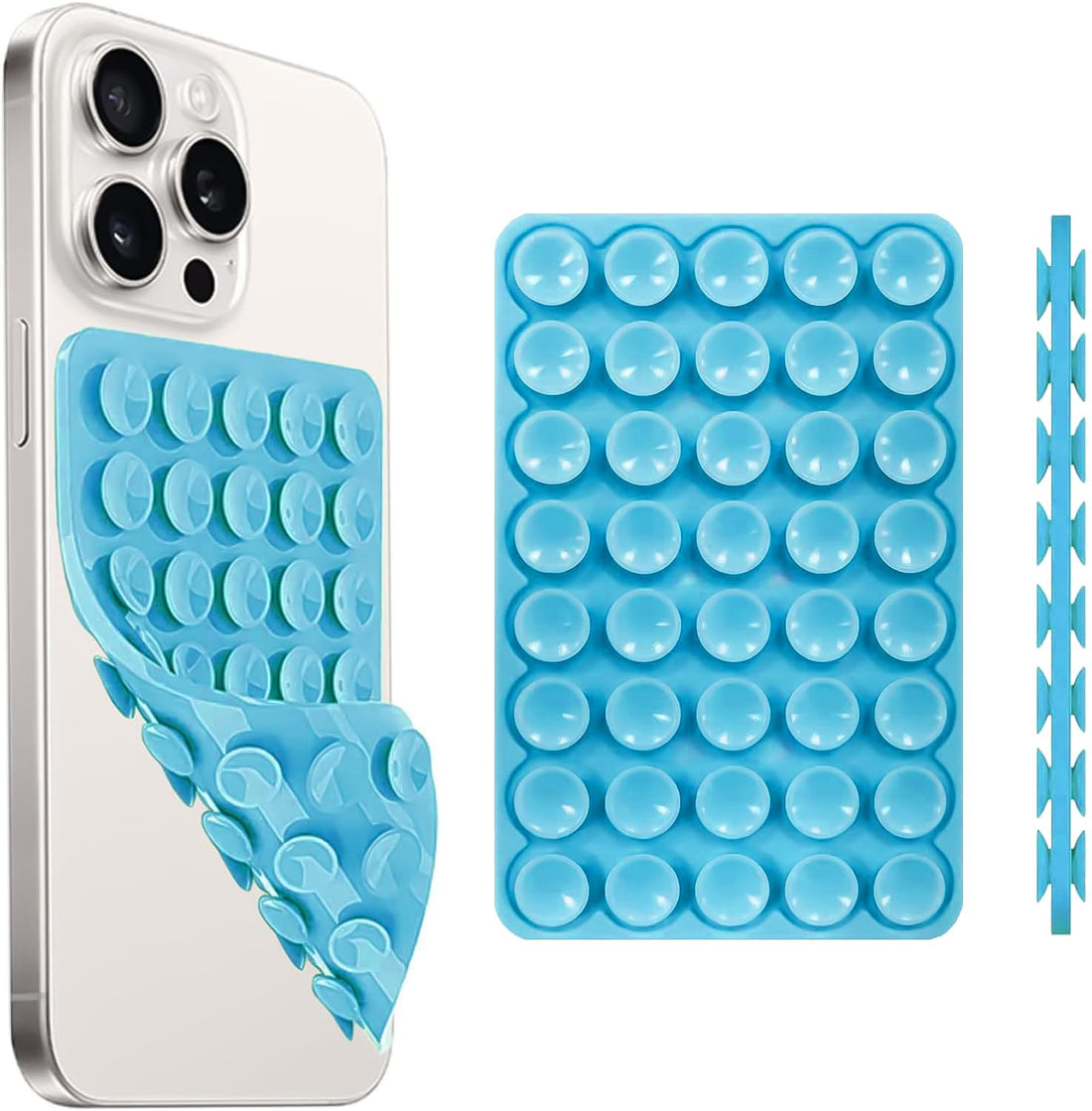 Phone Holder, Silicone Double Sided Suction Cup for Phone Case, Phone Accessories, Hands-Free Strong Grip Holder for Selfie and Video for iPhone and Android Phones (Baby Blue)