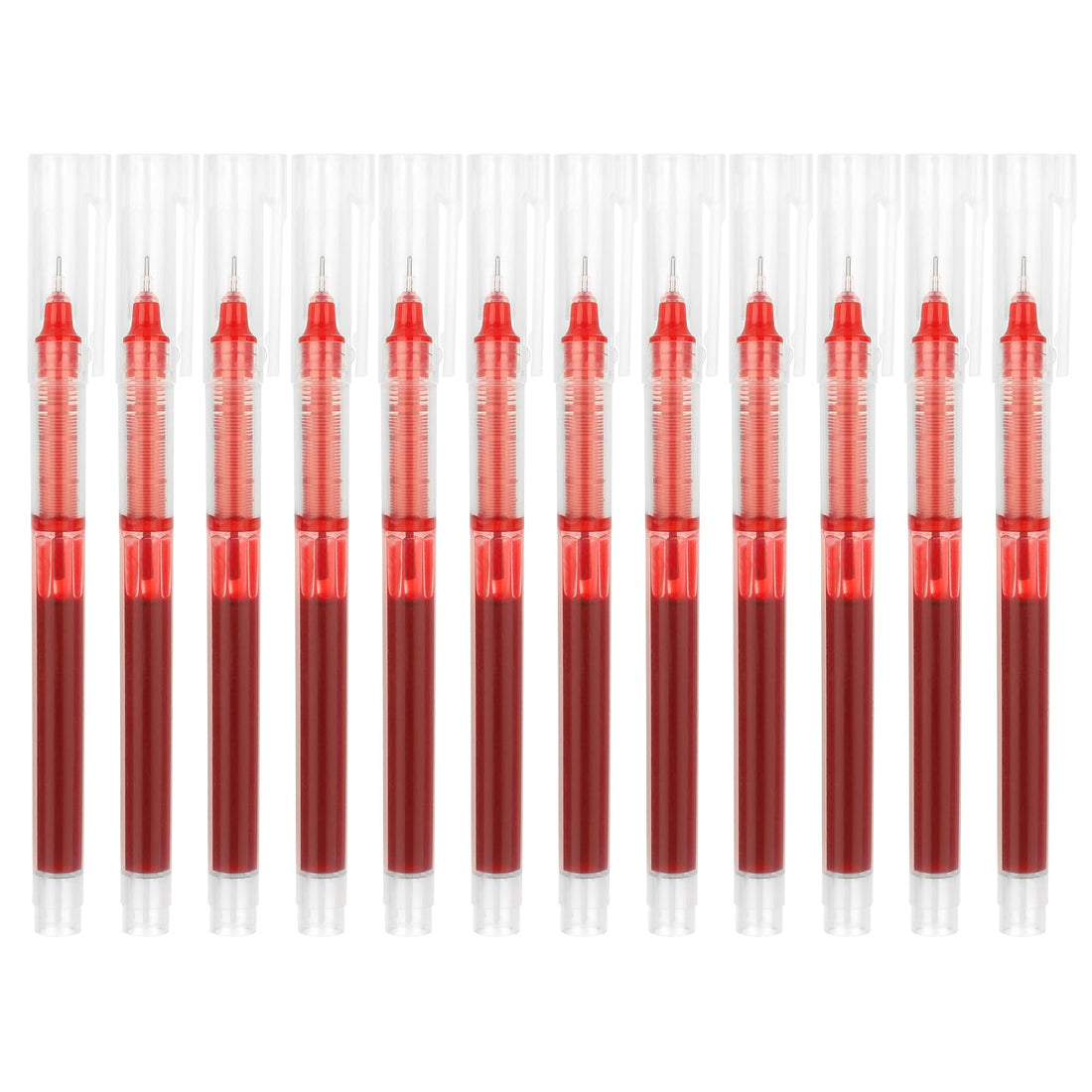 12 Pieces Rolling Ball Pens, Quick-Drying Ink 0.5 mm Extra Fine Point Pens Liquid Ink Pen Rollerball Pens(Red Ink)
