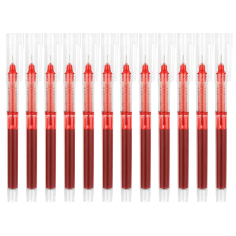 12 Pieces Rolling Ball Pens, Quick-Drying Ink 0.5 mm Extra Fine Point Pens Liquid Ink Pen Rollerball Pens(Red Ink)