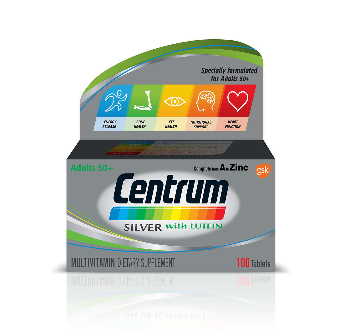 Centrum Silver with Lutein Multivitamin, Multimineral Supplements, for adults 50 + with Zinc, Vitamin B, D & Magnesium, 100 Tablets