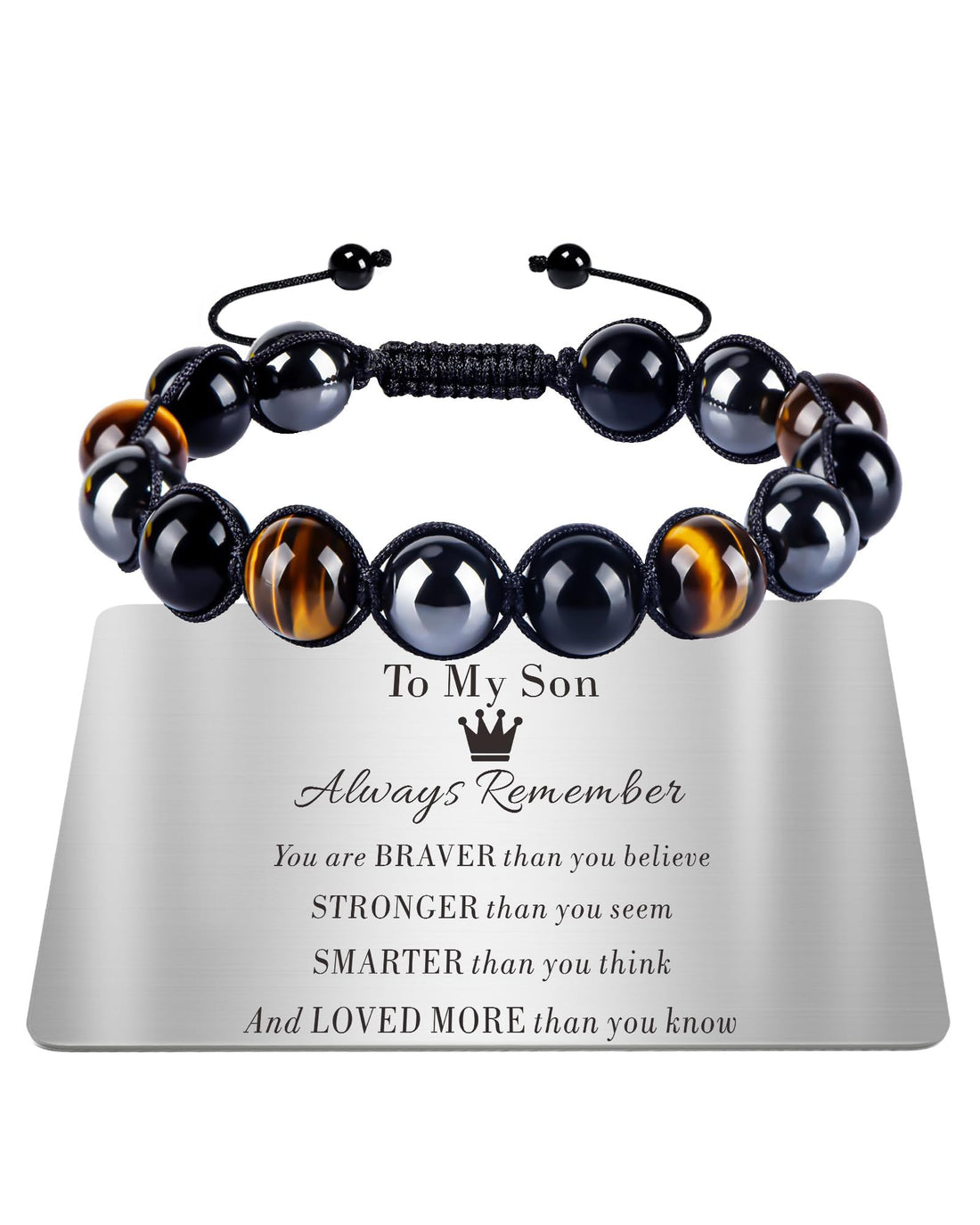 Mens Bracelets Gifts for Him Tigers Eye Bracelet Personalised Triple Protection Beaded Bracelets for Men Anniversary Valentines Birthday Gifts for Husband Boyfriend Dad Son Brother Grandson,