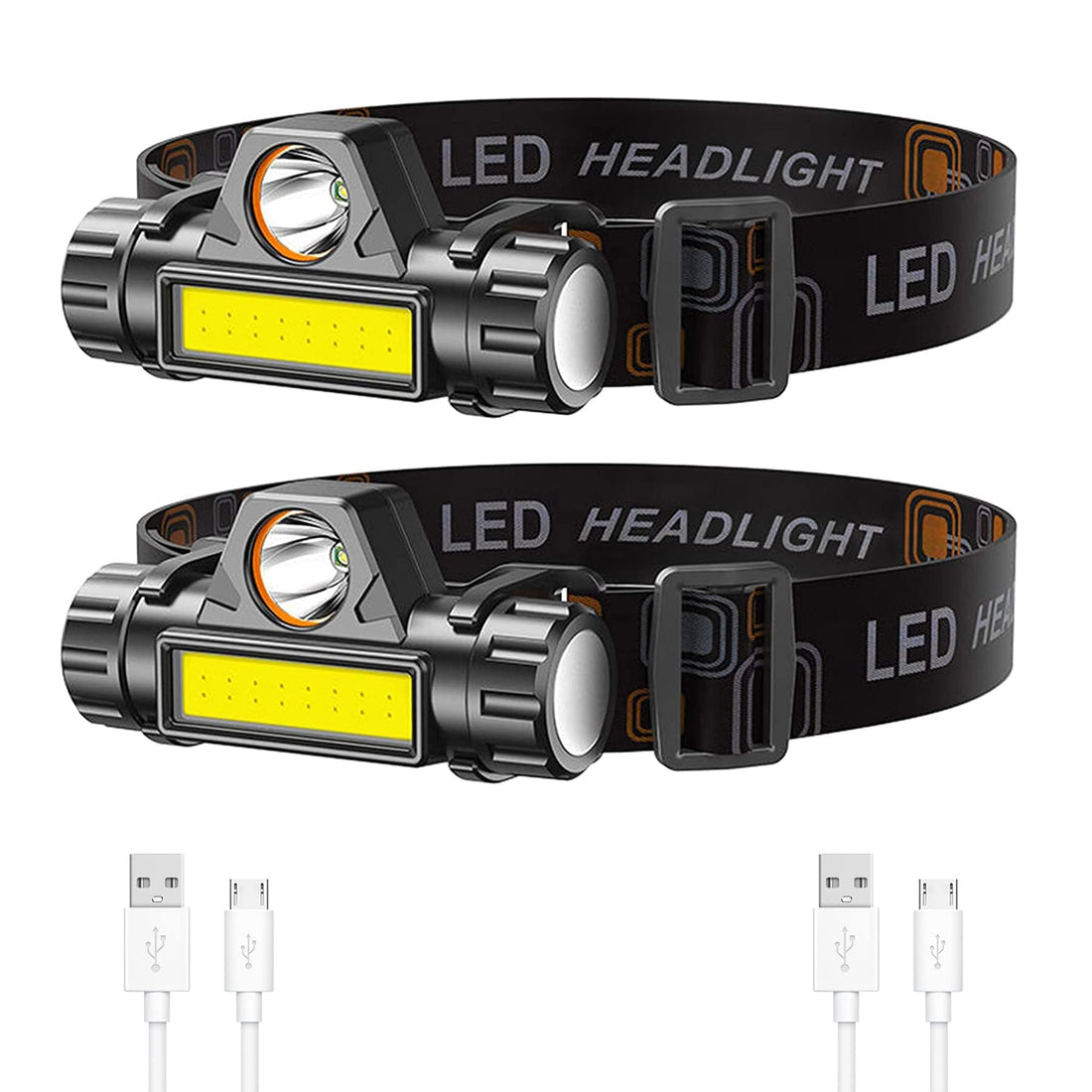 Geniuselectronic Headlamp Flashlight, 2 Piece Bright and Lightweight LED Headlamp Adjustable Angle 2 Irradiation Modes Water Headlamp Suitable for Adults Outdoor Camping Hiking Cycling