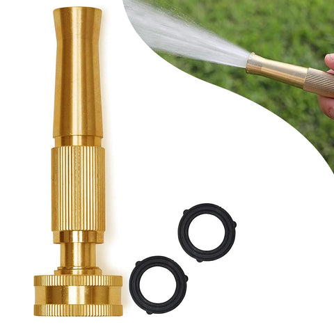 Morvat Brass Adjustable Nozzle, Twist Garden Hose Sprayer, Heavy-Duty Power Spray Attachment, High Pressure Water Jet with ¾” Standard Threading, Includes 2 Extra Rubber Washers - 2-PACK
