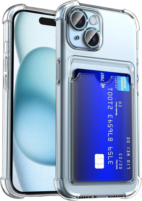 iPhone 13 & 14 Clear Case with Card Slot - Slim Soft TPU Bumper Protective Cover - Cute Card Holder