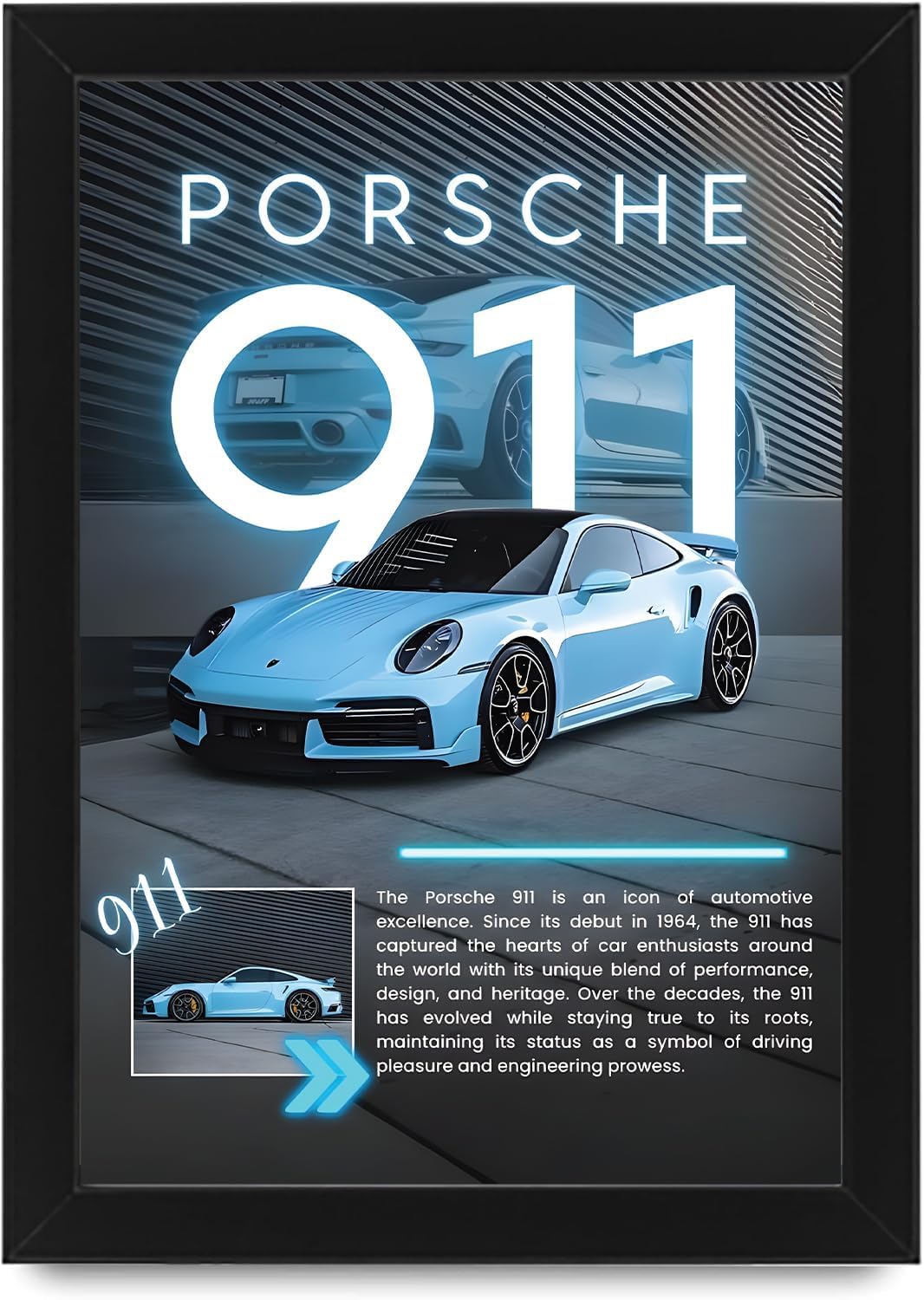 Racing Car 911 Blue Legacy Poster - Luxury Automotive Wall Art for Sophisticated Spaces (Black)
