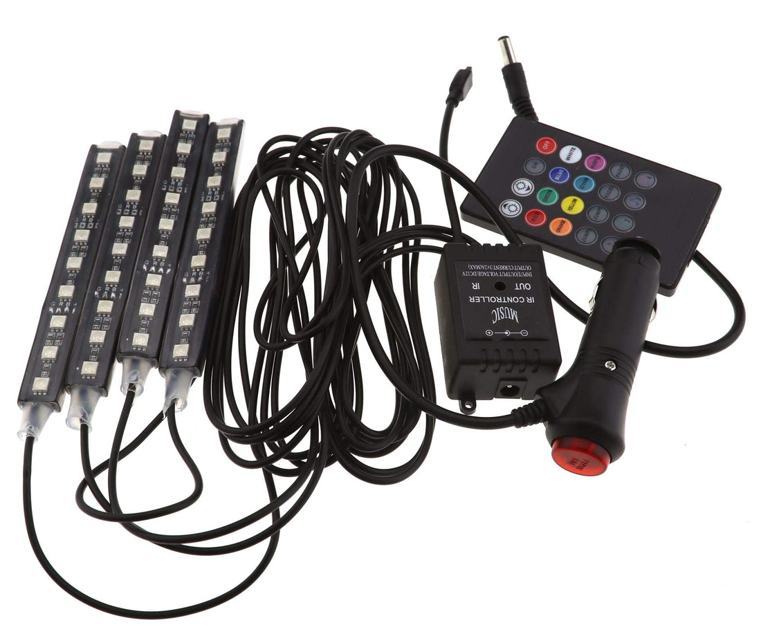 4x RGB Car Interior Strip Light Car Truck Interior Atmosphere LED Lights Wireless Music Control Decor Lamp with Remote 12V