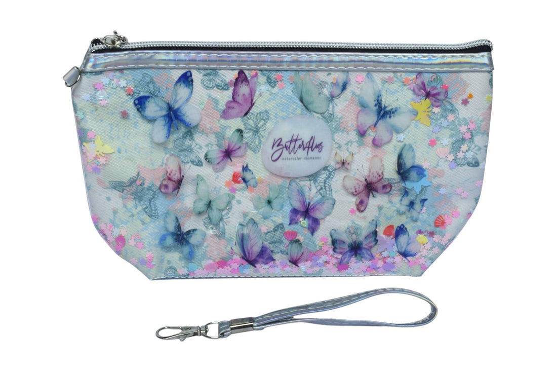 Butterflies Printed Cosmetic Case With Handle - Multicolor Sm3