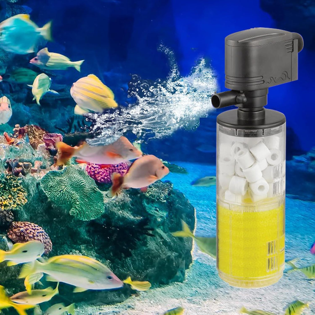 Aquarium Fish Tank Filter, 3 in 1 Submersible Aquarium Filter Pump, Silent Internal Submersible Filter 800 L/H Flow Aquarium Filter with Water Pump for Fish Tank by Meridian