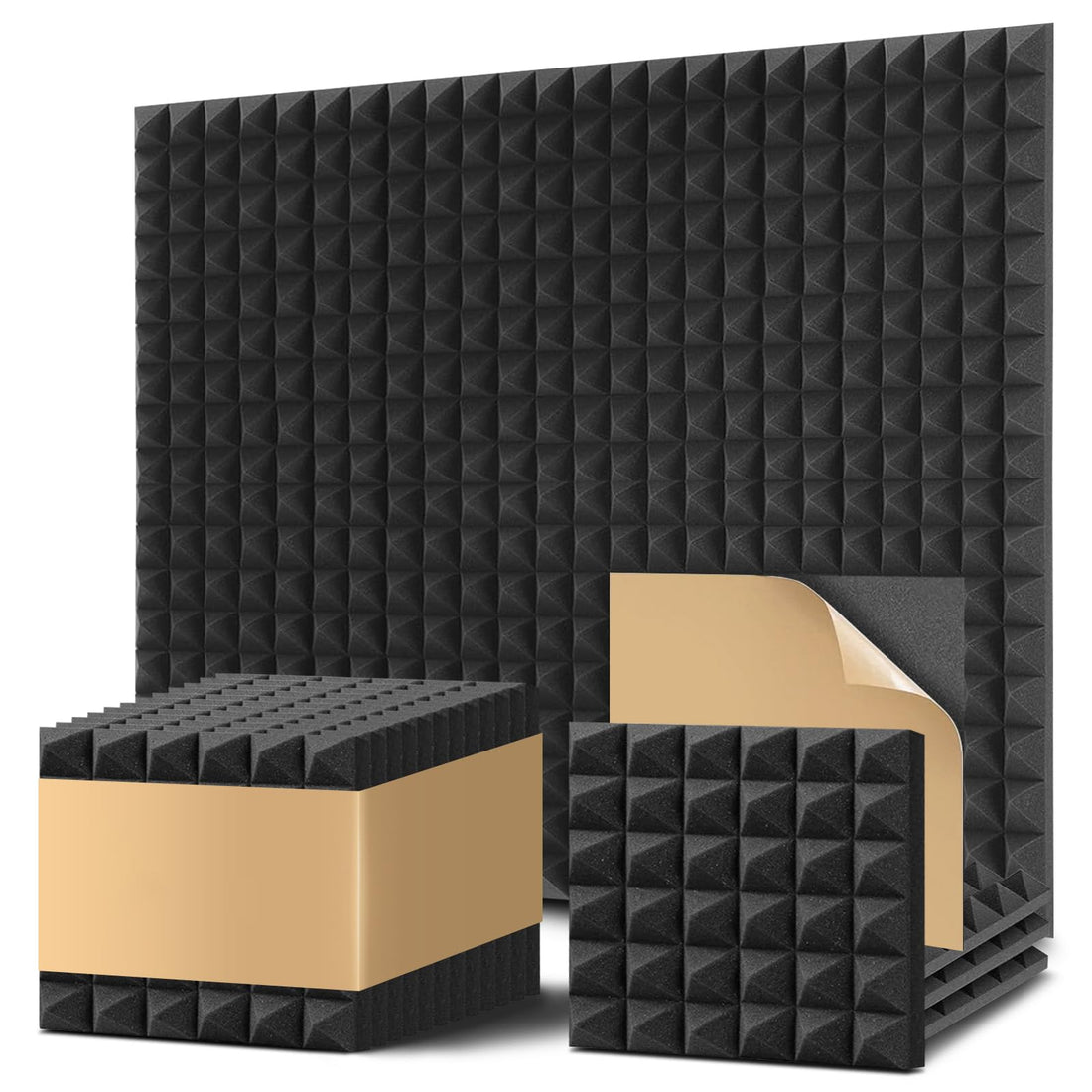 Bwaliffury 12-Piece Self-Adhesive Soundproofing Panels, 30 x 30 x 5 cm, Flame Retardant, Acoustic Insulation Panels, High Density for Home Theatre, Studio, Conference Rooms, Black