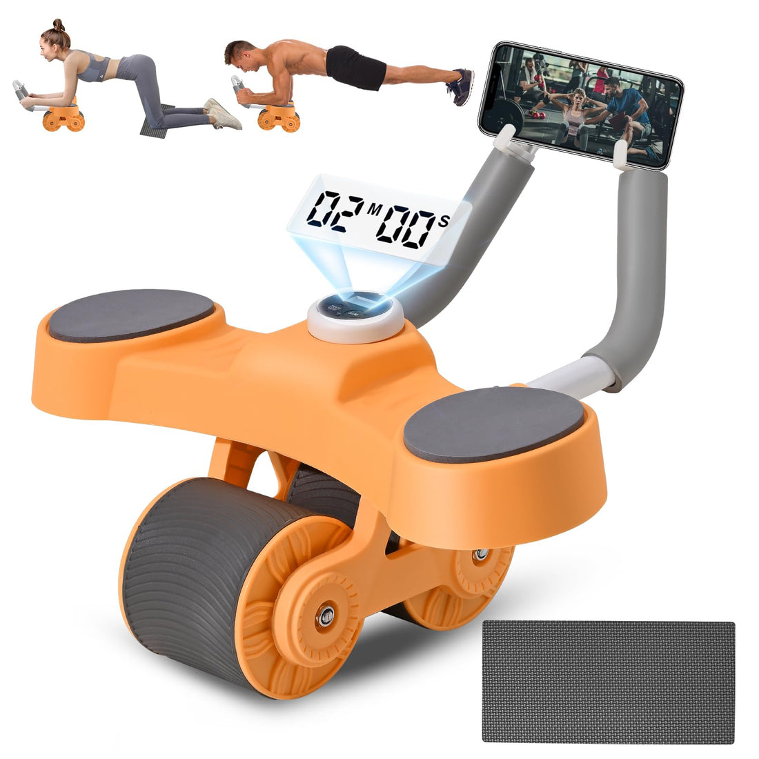 Abdominal Exercise Roller, Abs Roller Wheel Core Exercise Equipment, Automatic Rebound Abdominal Wheel Roller Wheel for Core Trainer, Includes Timer and Phone Holder(Orange)
