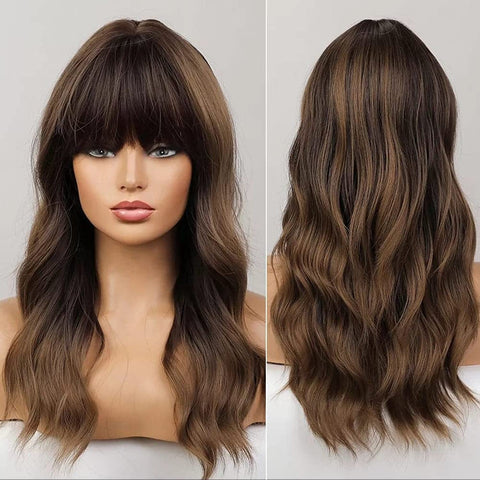 ECIF Wavy Light Brown Wig Synthetic Hair Washable And Heat Tolerant