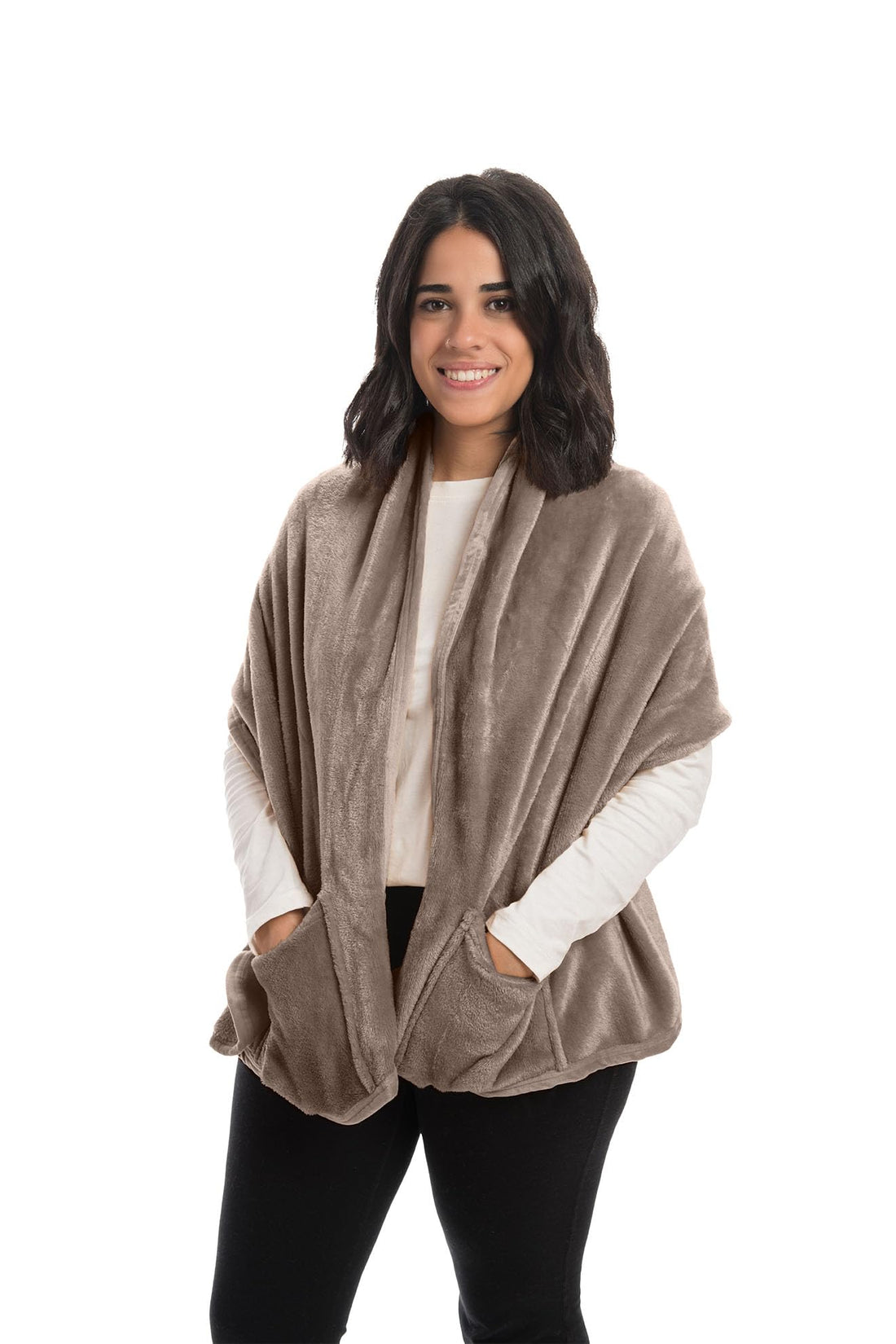 Mintra Unisex Thermal Shawl With Pockets 52x180cm Mocha