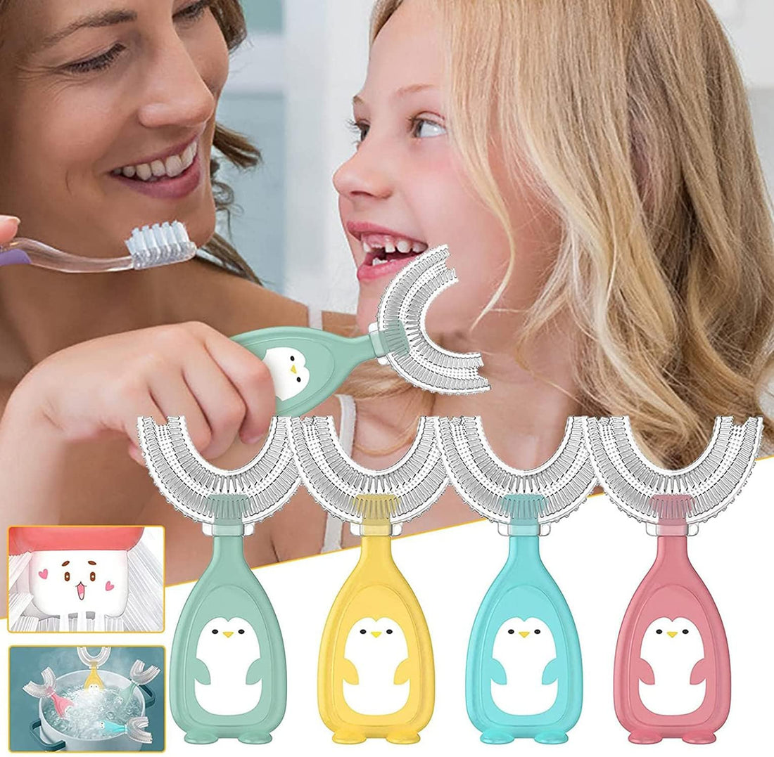 Khazna Kids Toothbrush U Shaped Soft Brush Head Design, Toothbrushes Toddler U Shaped Toothbrush 360 Kids U-Shaped Toothbrush Full Mouth Toothbrush Large Head Toothbrush PP material 4Pcs