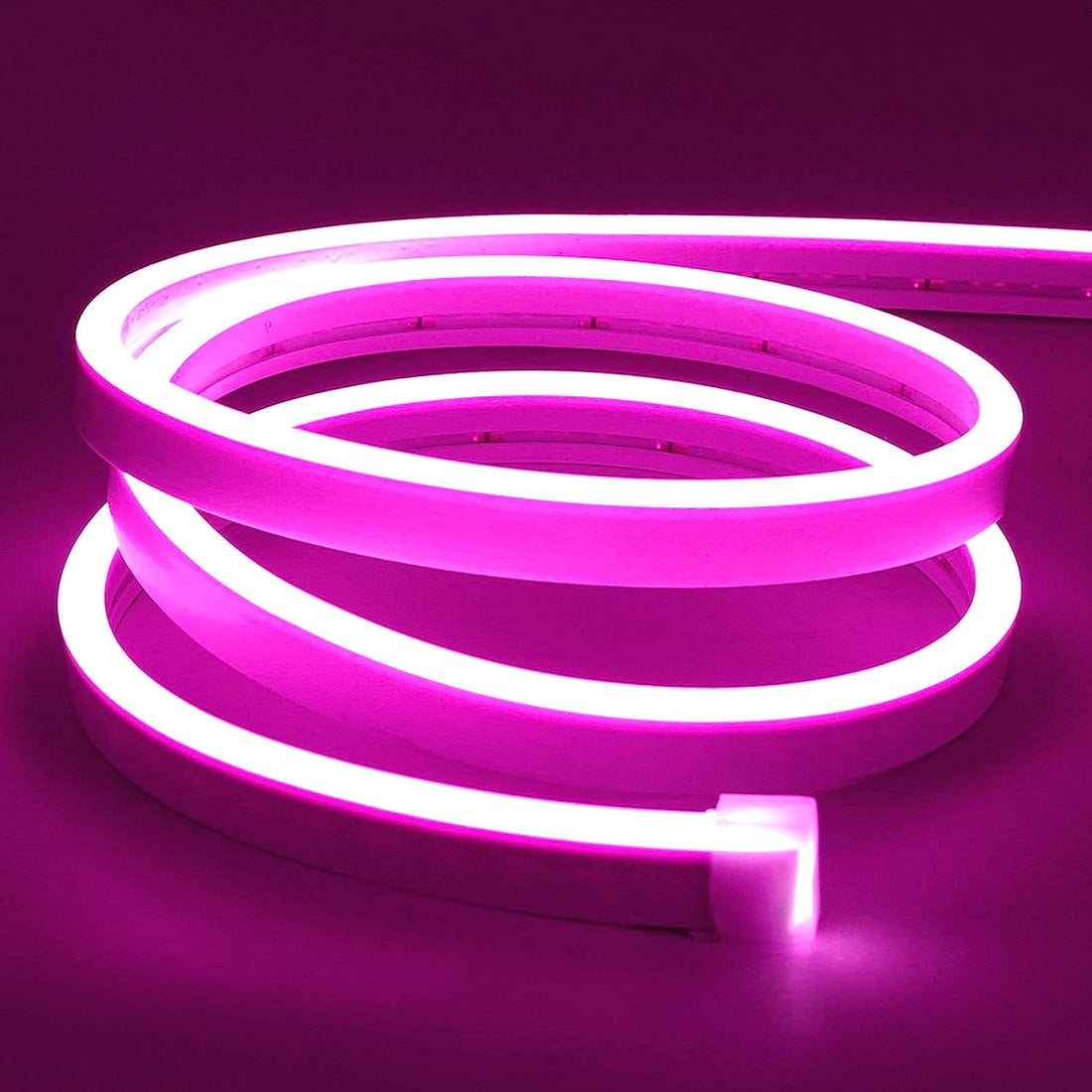 Lamomo LED Neon Flex, 16.4ft/5m Pink Neon Light Strip, 12V Flexible Waterproof Neon LED Strip, Silicone LED Neon Rope Light for Kitchen Bedroom Indoor Outdoor Decoratio + Adapter 12V 2A