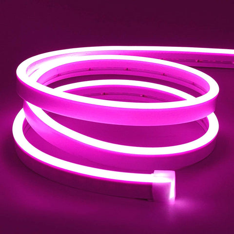 Lamomo LED Neon Flex, 16.4ft/5m Pink Neon Light Strip, 12V Flexible Waterproof Neon LED Strip, Silicone LED Neon Rope Light for Kitchen Bedroom Indoor Outdoor Decoratio + Adapter 12V 2A
