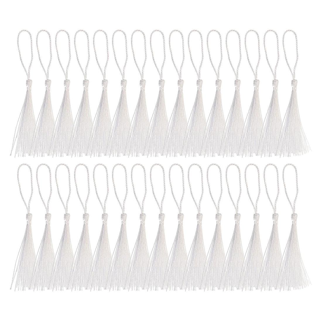 PATIKIL 13cm/5 Inch Bookmark Tassels, 100 Pack Soft Silky Floss Cord Loop Mini Handmade Tassels for Craft DIY Keychain Jewelry Making, White