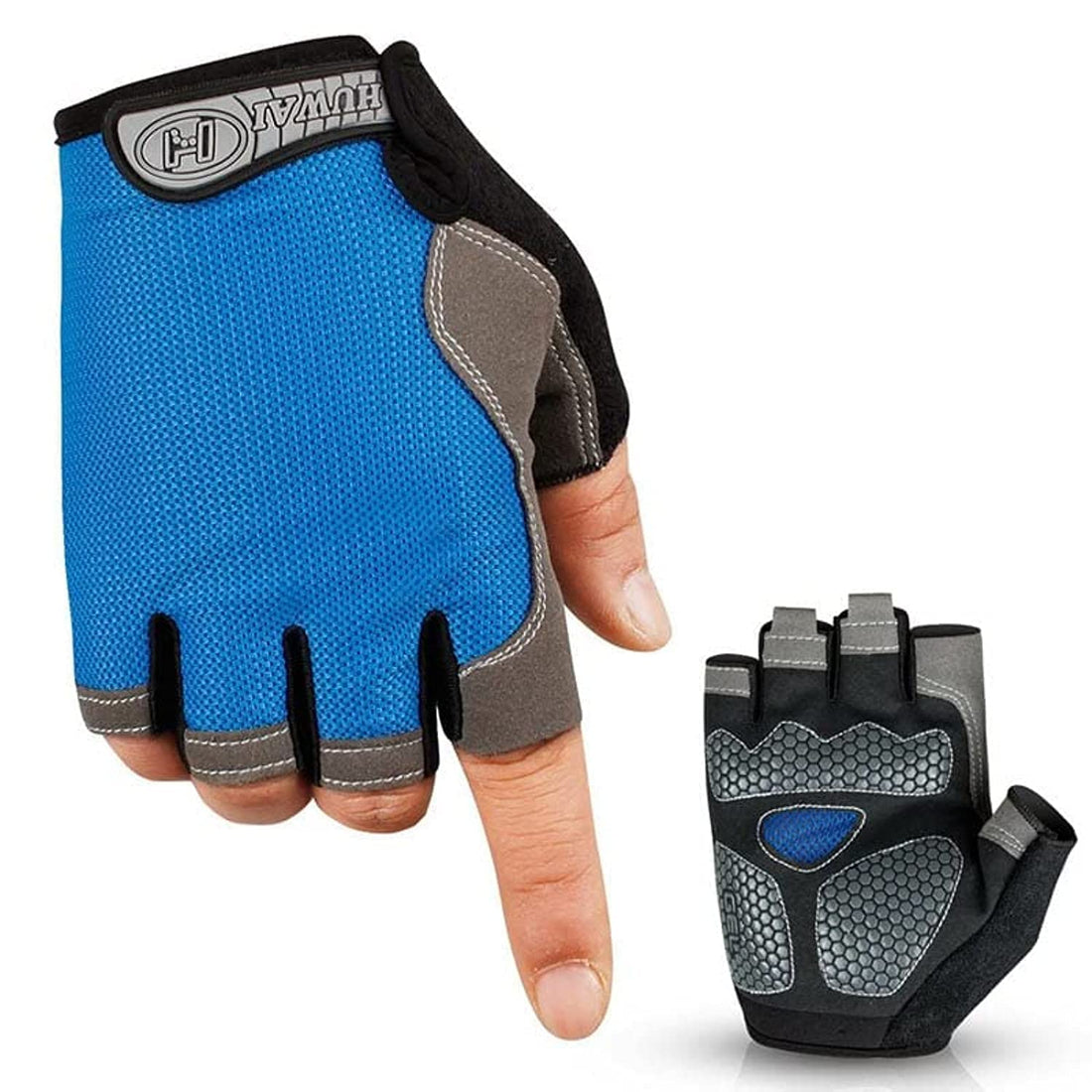 Half Finger Fitness Gloves Home Gym Weight Carrying Cycling Gloves (Large, Blue)