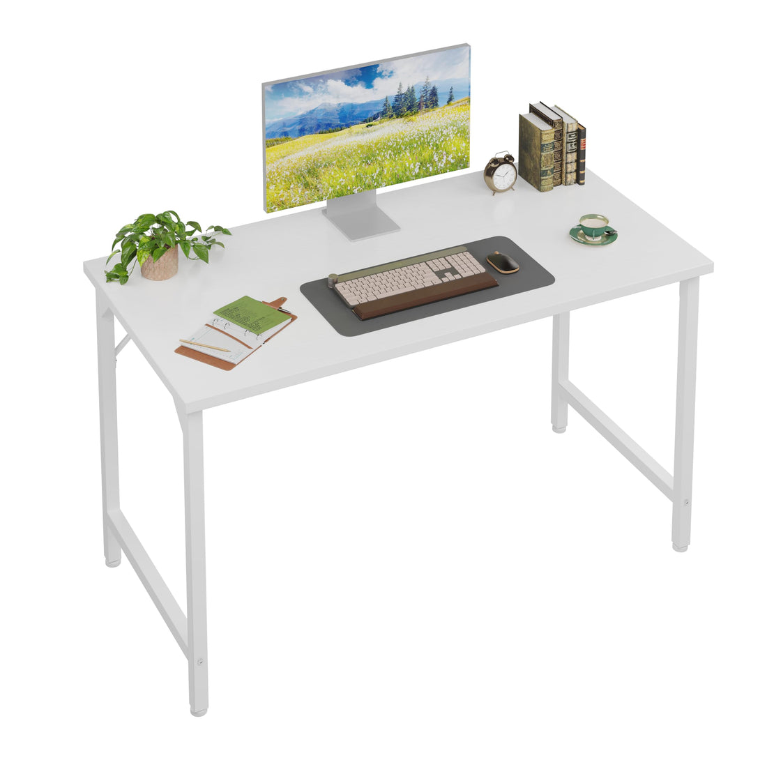 Grandder 40 inch Computer Desk, Small Home Office Desk Study Writing Kid Table, Simple PC Work Desk, Adjustable Feet, White
