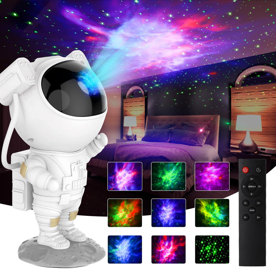 FOOING Kids Star Galaxy Night Light Projector with Timer, Christmas Astronaut Space Buddy Projector for Bedroom,Ceiling, Decor Planetarium Ambiance Gift, 360° Adjustable Starry Sky