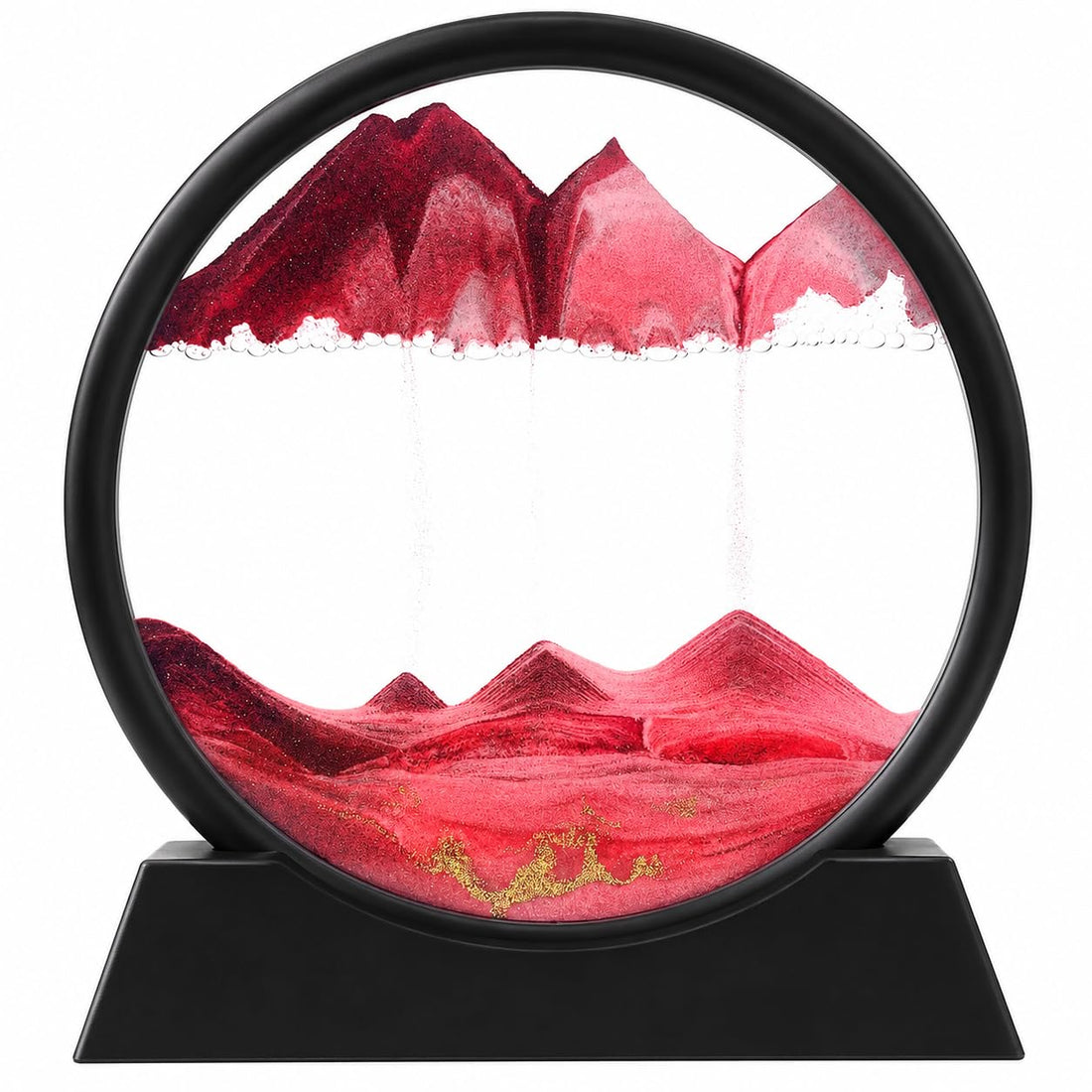 Decorative Hourglass Sand Clock | Moving Sand Art for Home Ambience – Continuously Changing Hourglass for Office, Home & Gifts – Modern Design, Round with Base (Red)