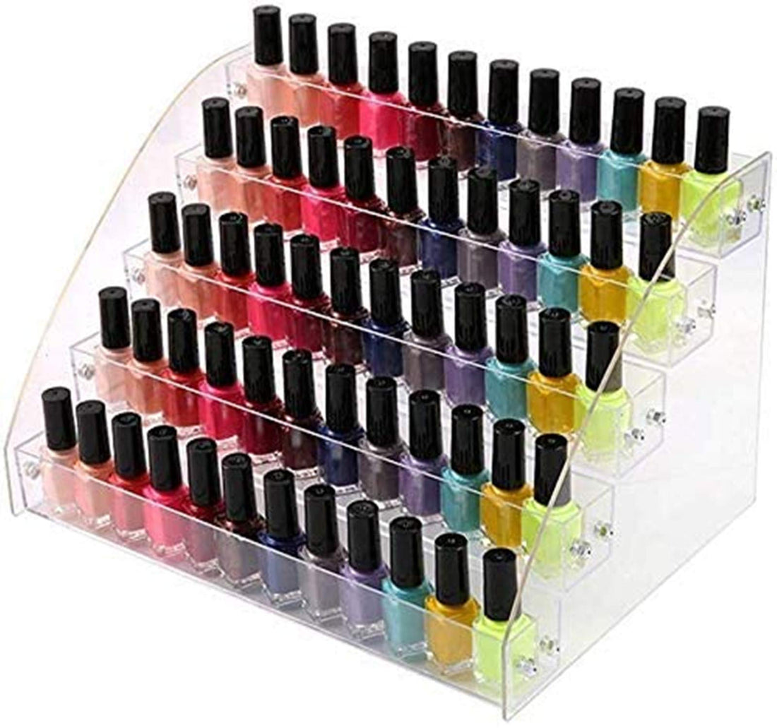 5 Tiers Clear Acrylic Organizer Holder Display Stands Nail Polish Organizer Makeup Table Retail Store Display Case Cosmetics Shop Store Candy Storage Eyeglass Stand Goods Shelf Case