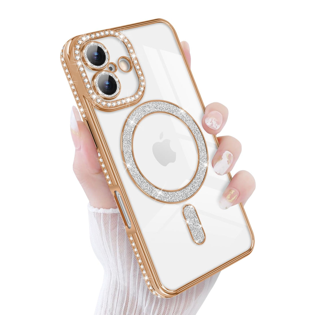Dl3 Mobilak Magnetic Sparkly Glitter Phone Case for iPhone 17 [Compatible with Magsafe], Camera Lens Shockproof Protector Bling Diamonds Soft TPU Cover for Girls Women - Gold