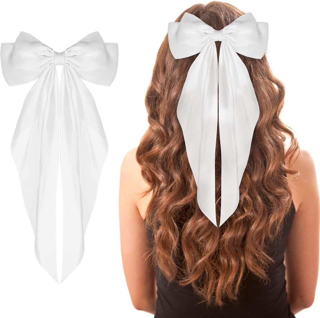 1pc Satin Bowknot Silk Decorative Hair Clip, Daily Wear Hair Accessory Valentine's Day Valentines (White)