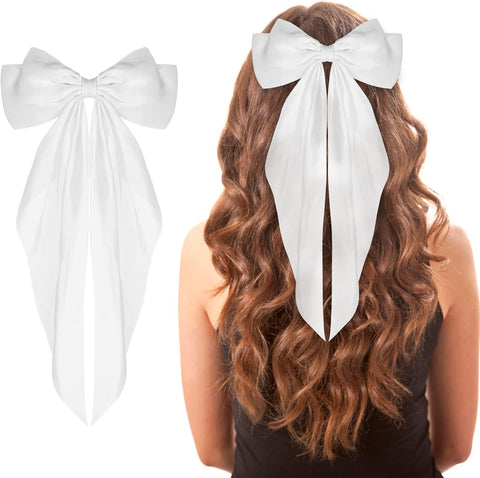 1pc Satin Bowknot Silk Decorative Hair Clip, Daily Wear Hair Accessory Valentine's Day Valentines (White)