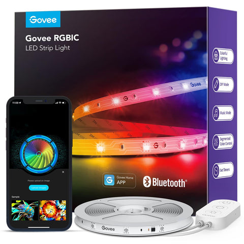 Govee RGBIC LED Strip Lights for Bedroom, Smart Bluetooth App Control, DIY Multiple Colors, Music Sync, Home Decor, 16.4ft