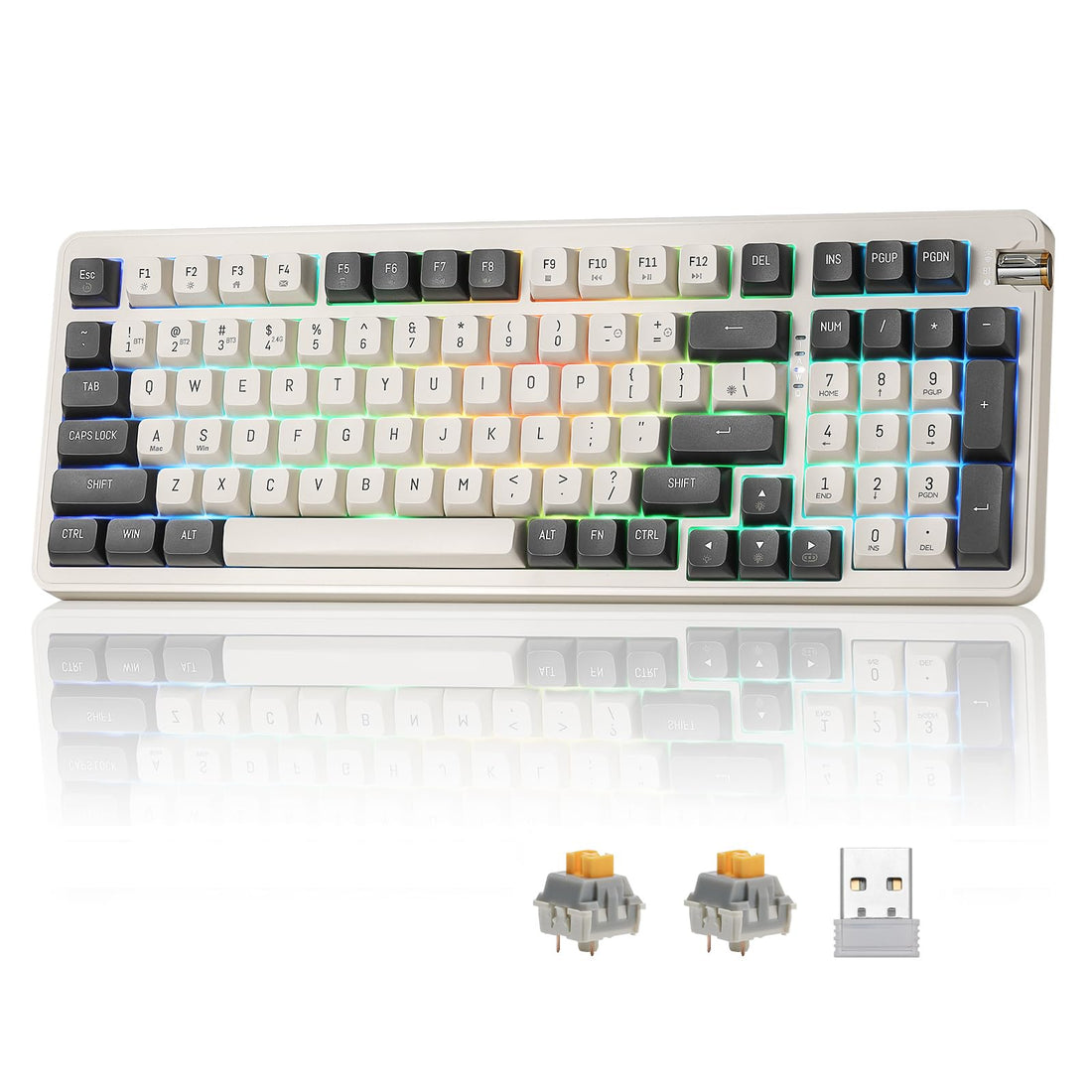 darkFlash DF98 Wireless Mechanical Keyboard, 3-Modes BT/2.4GHz/USB-C, Gasket RGB, Hot Swappable Thocky Keyboard, Pre-lubed Linear Yellow Switch, 98 Keys for PC/Tablet/PS/Xbox(Gray)