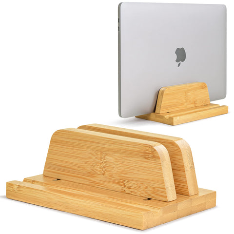 Vertical Laptop Stand Holder - Adjustable Holder and Dock 0.5" to 1.5", Fits All MacBook/Surface/Samsung/HP/Dell/Chrome Book, Natural Bamboo