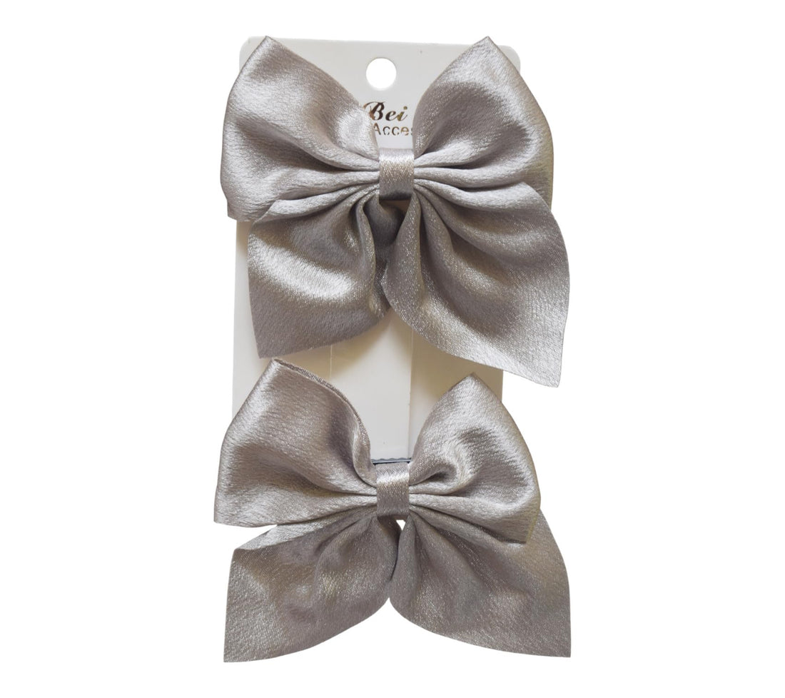 Daphne 2-Piece Girls Bow Hair Clip Set - Grey