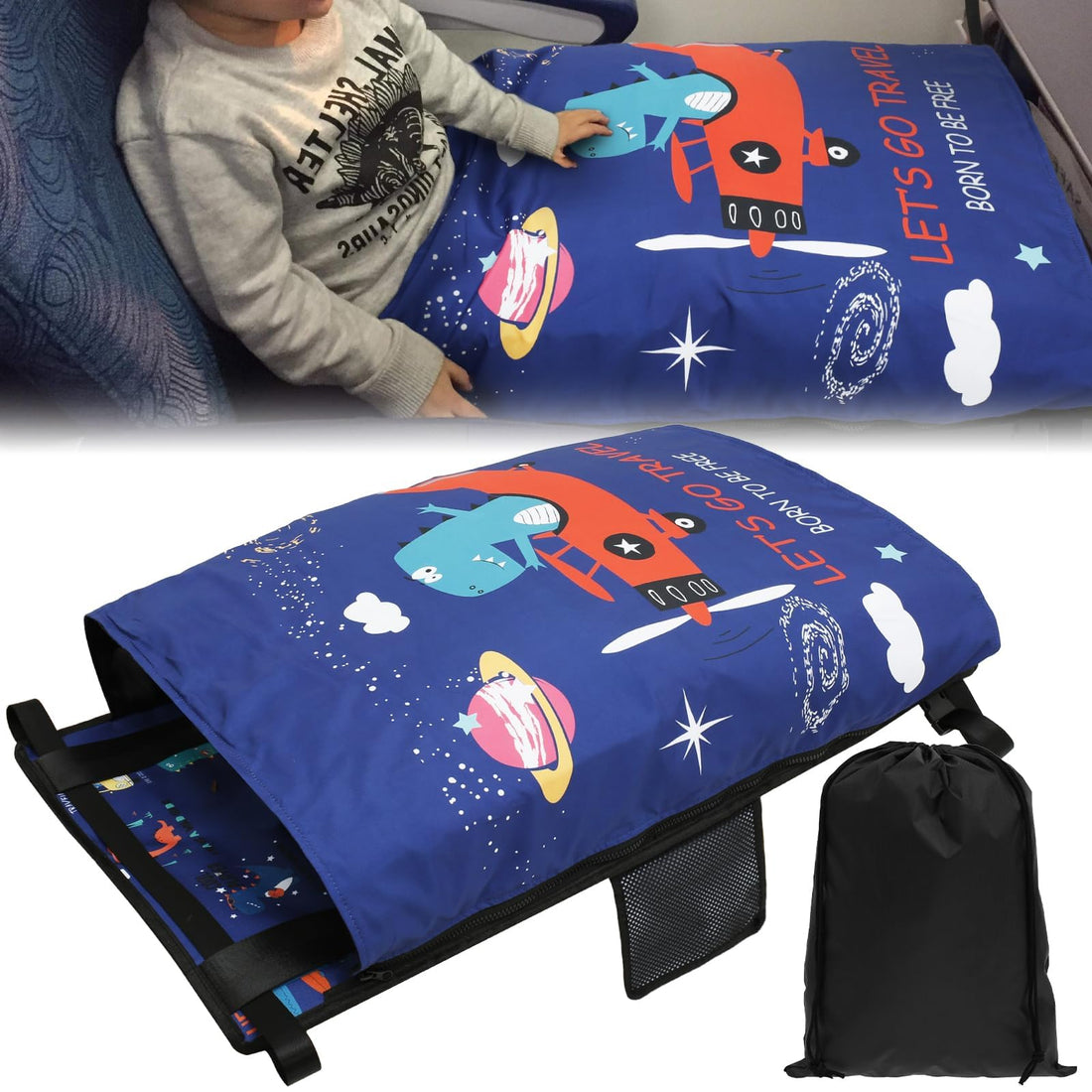 Toddler Travel Airplane Bed, Baby Portable Plane Bed for Flights Airplane Hammocks, Airplane Seat Extender for Kids, Include Comforters for Easy Installation Removal Seat Extender for Airplane Travel