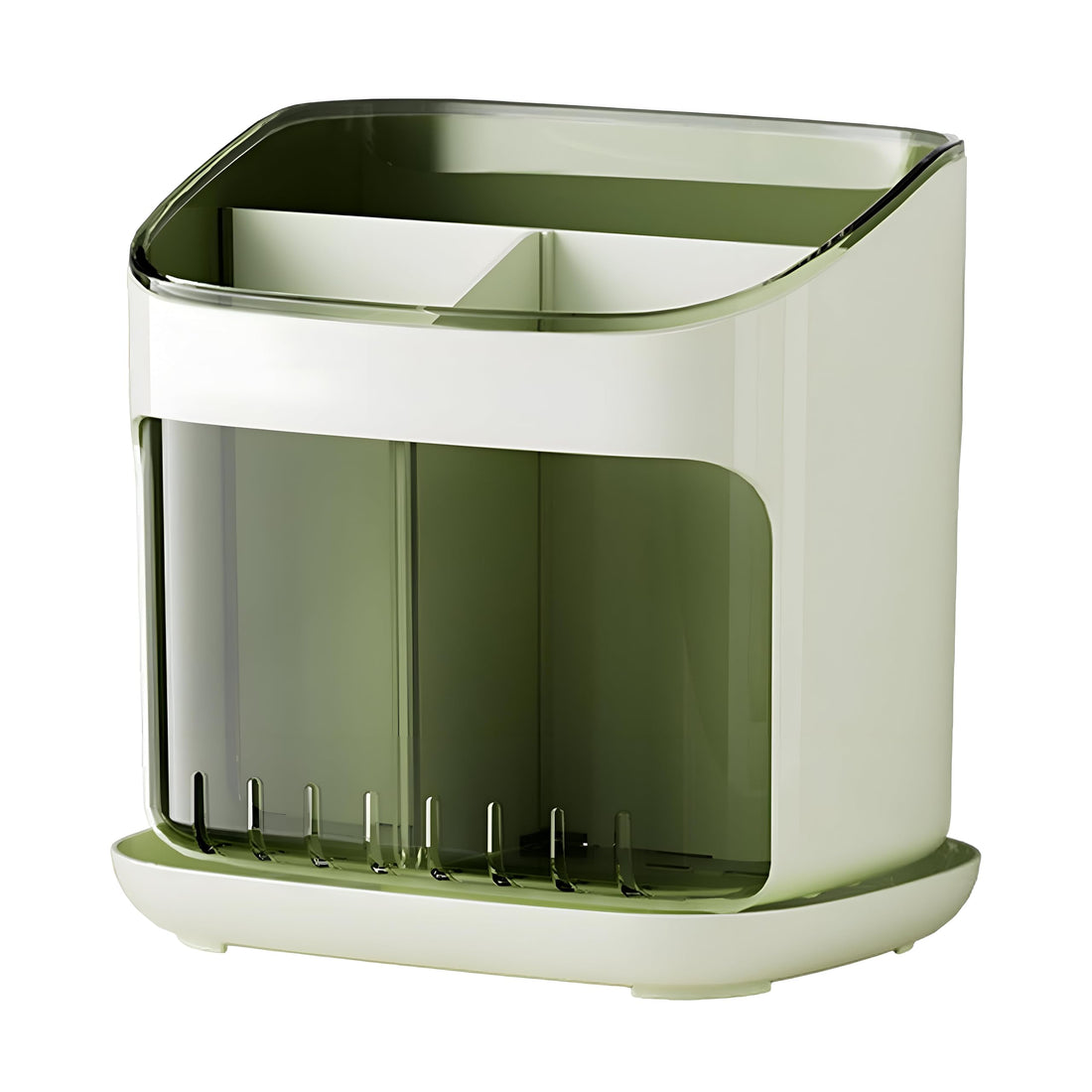 Kitchen Utensil Holder - Contemporary Multi-Section Organizer with Vent Openings and Drain Tray, Crafted from Strong Acrylic Plastic for Effortless Cleaning, Ideal for Neat and Accessible Countertop S