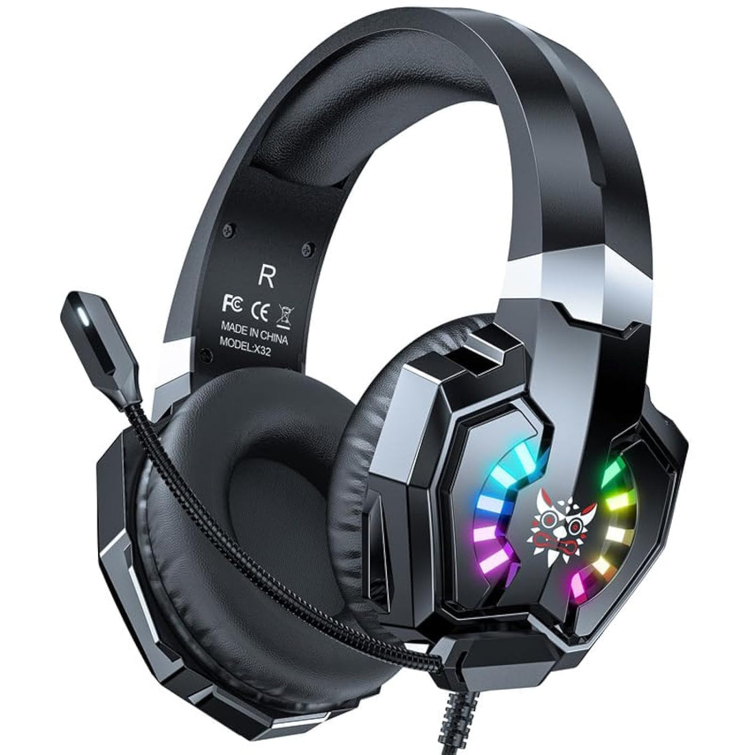 ONIKUMA X32 RGB Gaming headphone Over-ear Headset with Microphone Volume Control Headphones RGB LED Light