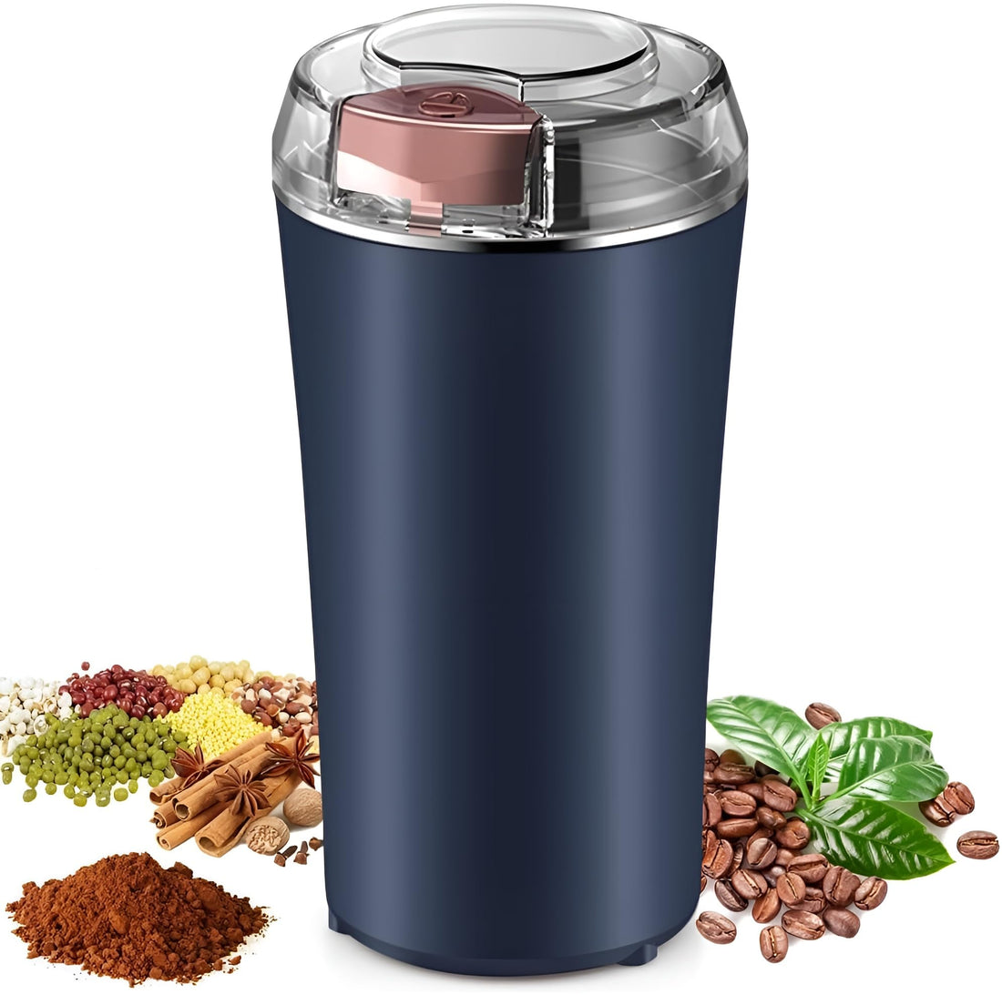 300W Electric Grinder Multi-Use Grinder, Powerful Stainless Steel Blades, 100g Capacity, for Coffee, Spices, Grains, Nuts and Herbs, Durable Design with Clear Control Lid