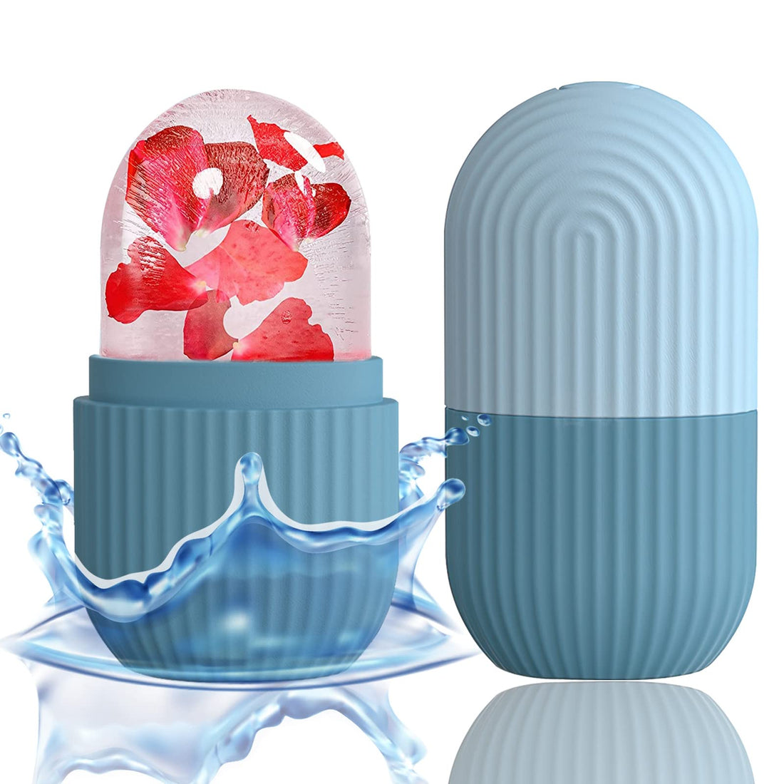 XHJRI Ice Face Roller Massager,Ice Cube Roller for Face, Eyes and Neck Naturally Conditioning and Skin Care,De-Puff Eye Bags,Reduce Migraine Pain,Reusable Massage Silicone Ice Mold (Blue)