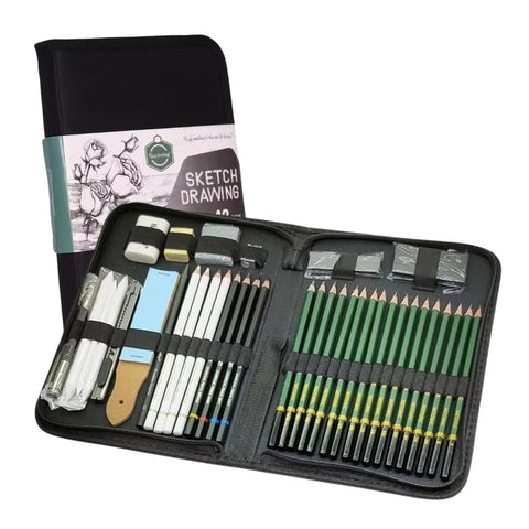GOLD LEAF Drawing & Sketching Kit – 42-Piece Art Supplies Set with Graphite & Charcoal Pencils, Erasers, Sharpeners & More – Ideal for Artists, Students, Teens & Adults