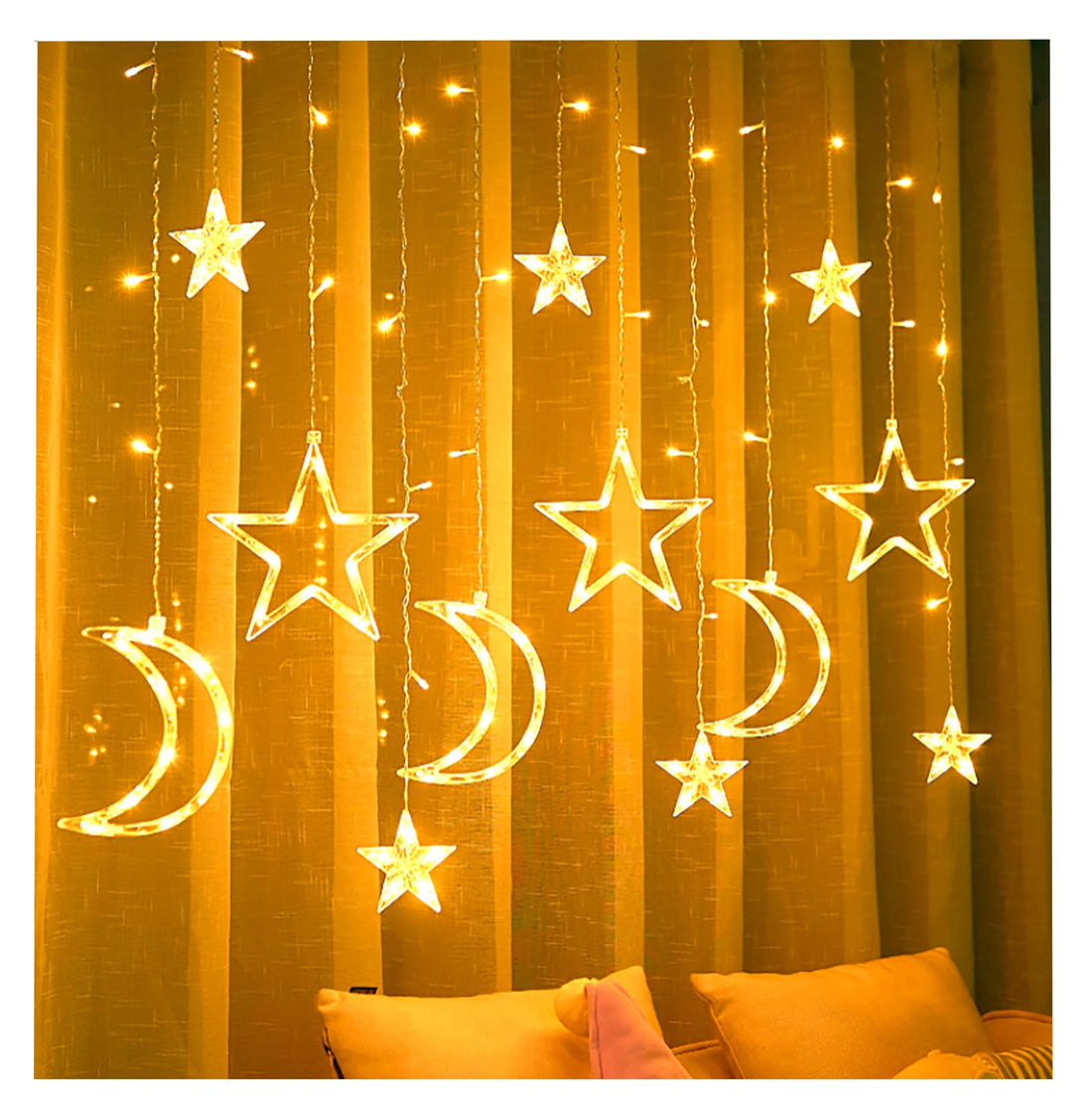 SCIENISH Generic Led String Lights Stars Shaped And Moon Curtain Decorative Lights Holiday Decoration Ramadan Gift