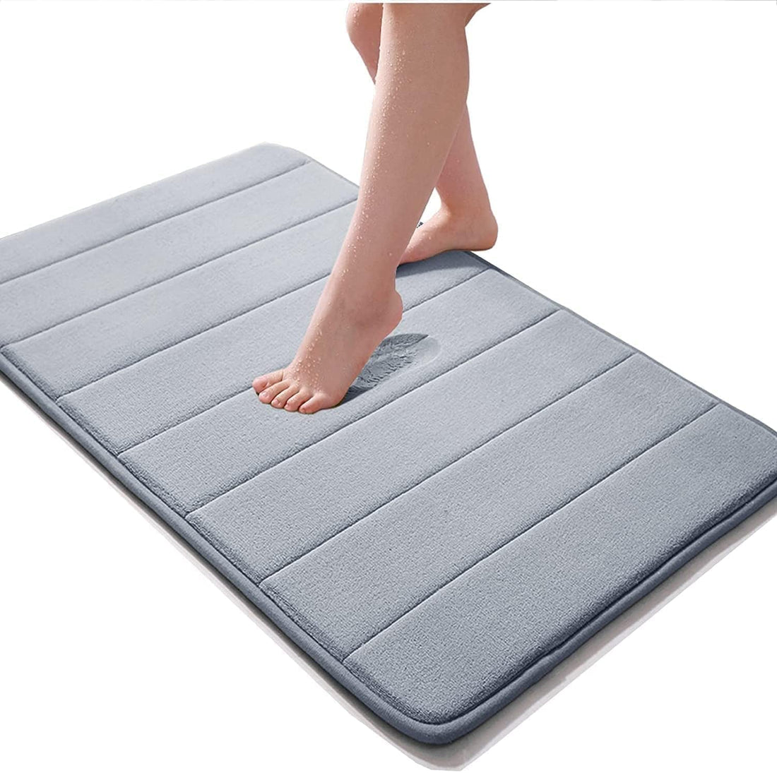 Bathroom Mat Memory Foam Rectangular Bath Mats Rugs For Bathroom Floor Door Mat Anti Slip Skid Super Rapid Water Absorbent Washable Rug Bath Door Bathroom Mat-(Big Grey) -(80Cm X 50 Cm)