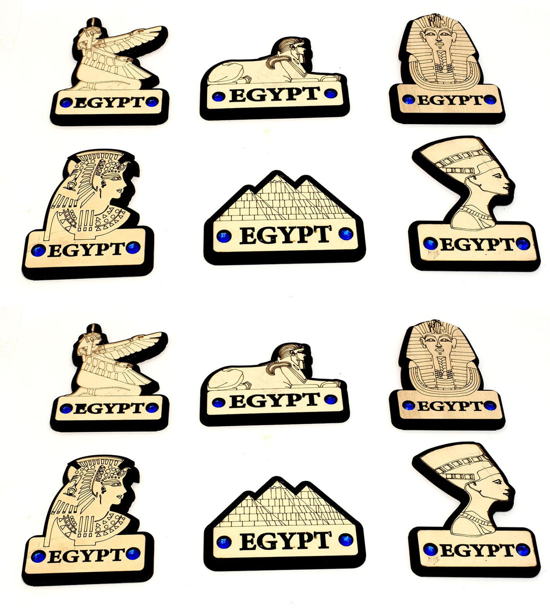 12 pieces of Immatgar Pharaonic wooden Fridge Magnet - Egyptian Souvenir Ancient Egypt Décor Collectible Magnetic Ornament for Kitchen Home & Office Décor (Diverse shape)