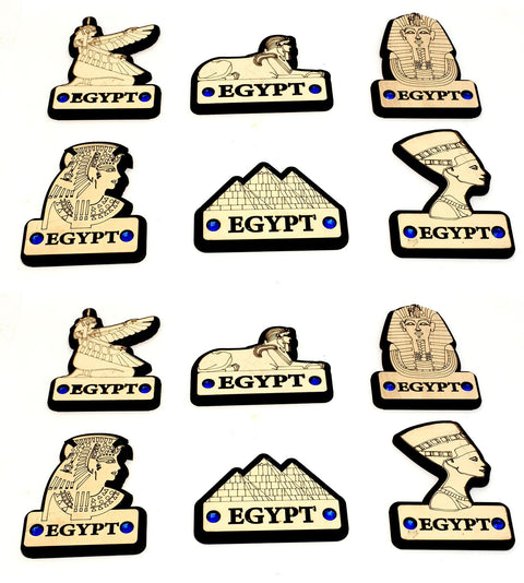 12 pieces of Immatgar Pharaonic wooden Fridge Magnet - Egyptian Souvenir Ancient Egypt Décor Collectible Magnetic Ornament for Kitchen Home & Office Décor (Diverse shape)