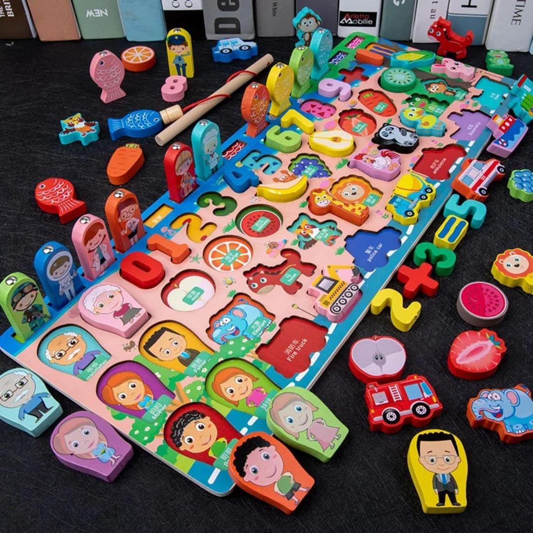 Wooden Educational Toy for Kids, Animal and Fruit Puzzle with Magnetic Fishing Rod, Multicolor