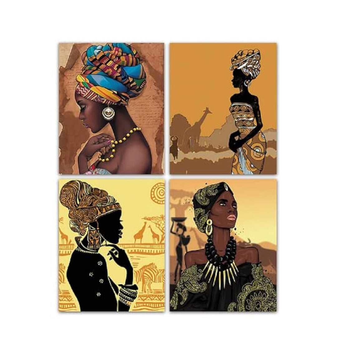 4 Pcs Photo Prints Laminated African American Women Wall Art Paintings Abstract Black Women Posters Wall Art Prints Modern Artwork Wall Decor for Living Room Home Office 10 x 8 Inch UNFRAMED